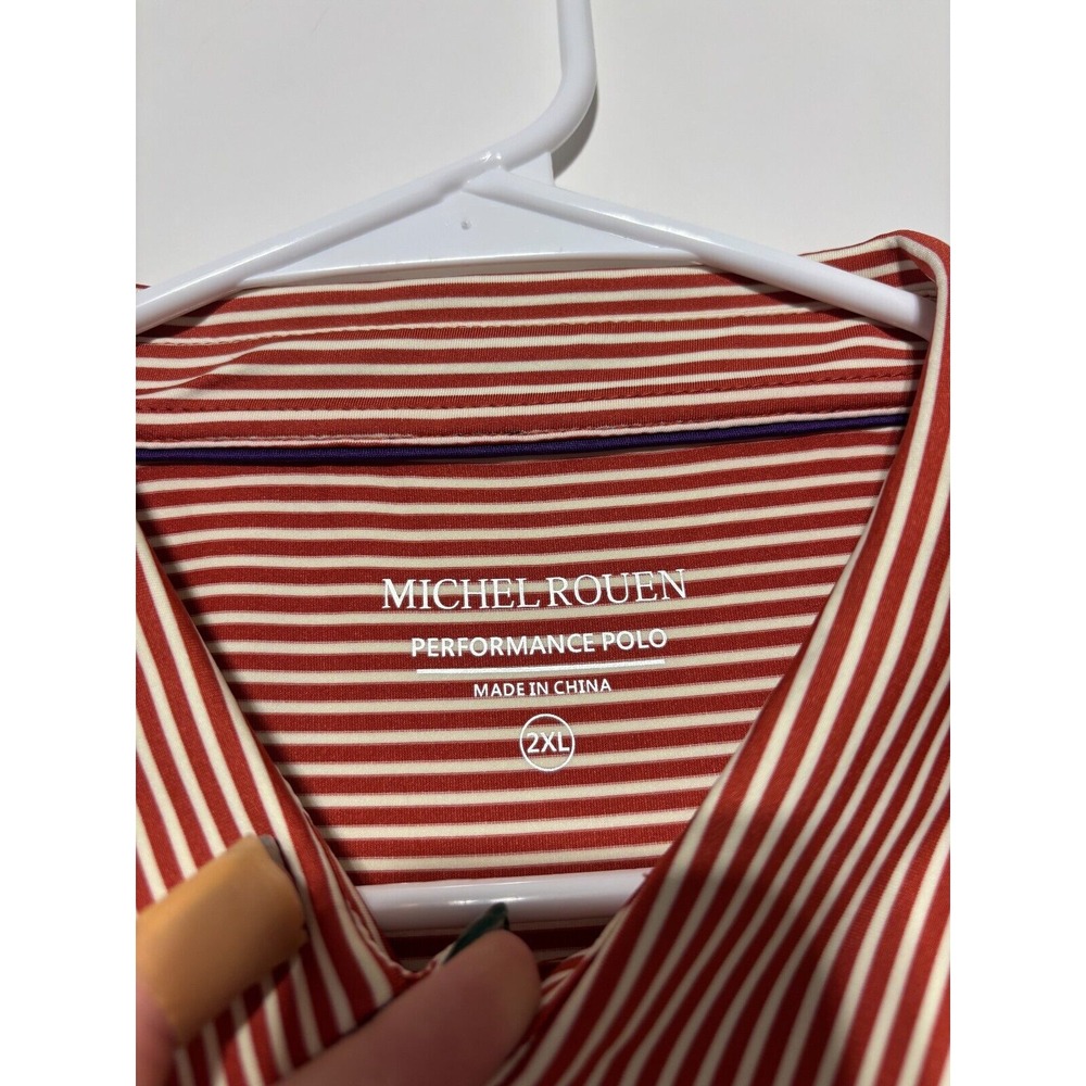 Michel Rouen Performance Polo Men Size 2XL Striped Puréed Pumpkin Stripe Shirt - Picture 3 of 6